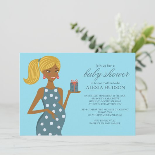 Invitations de douche pour bébé [Turquoise] (Debout devant)