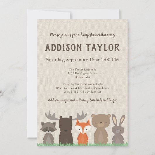 Invitations de douche pour bébé Woodland (Devant)