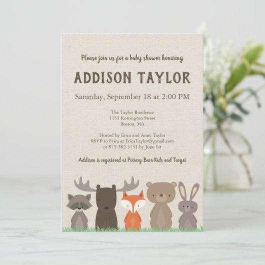 Invitations de douche pour bébé Woodland (Debout devant)