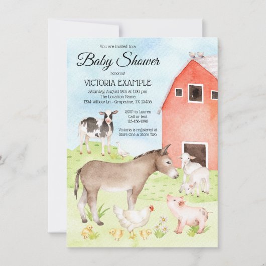Invitations de douche pour bébés animaux de ferme (Devant)