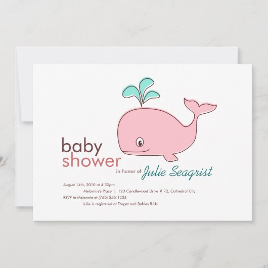 Invitations de douche pour bébés baleine rose (Devant)
