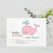 Invitations de douche pour bébés baleine rose (Debout devant)
