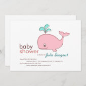 Invitations de douche pour bébés baleine rose (Devant / Derrière)