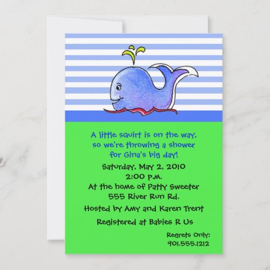 Invitations de douche pour bébés baleines (Devant)