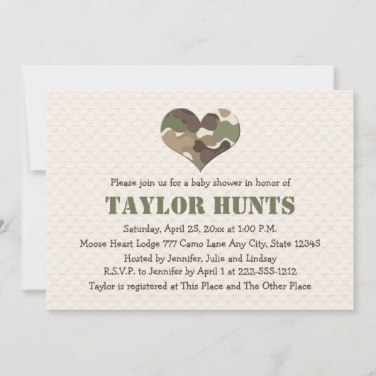 Invitations de douche pour bébés Camo Heart (Devant)