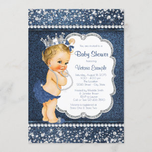 Invitations de douche pour bébés filles Denim Diam