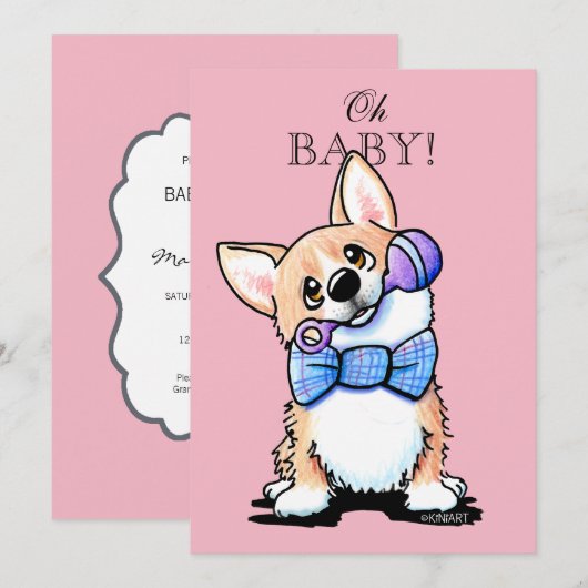 Invitations de douche pour bébés KiniArt Corgi (Devant / Derrière)