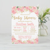 Invitations de douche pour bébés rose et or pour l (Debout devant)
