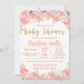 Invitations de douche pour bébés rose et or pour l (Devant)