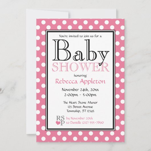 Invitations de douche pour bébés rose Poka Dot (Devant)