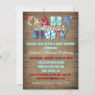 Invitations de douche pour bébés Rustic Plaid