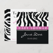 Invitations de douche pour bébés Zebra noir et ros (Devant / Derrière)