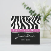 Invitations de douche pour bébés Zebra noir et ros (Debout devant)