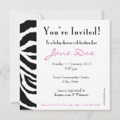 Invitations de douche pour bébés Zebra noir et ros (Dos)