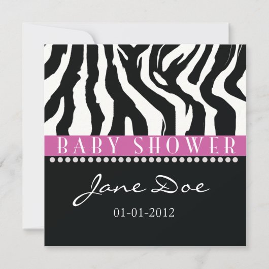 Invitations de douche pour bébés Zebra noir et ros (Devant)