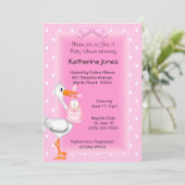 Invitations de douche pour fille et cigogne (Debout devant)