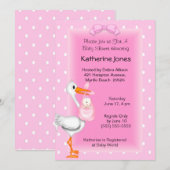 Invitations de douche pour fille et cigogne (Devant / Derrière)