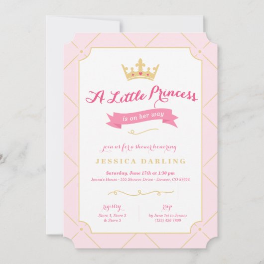 Invitations de douche Princess | Fille rose (Devant)