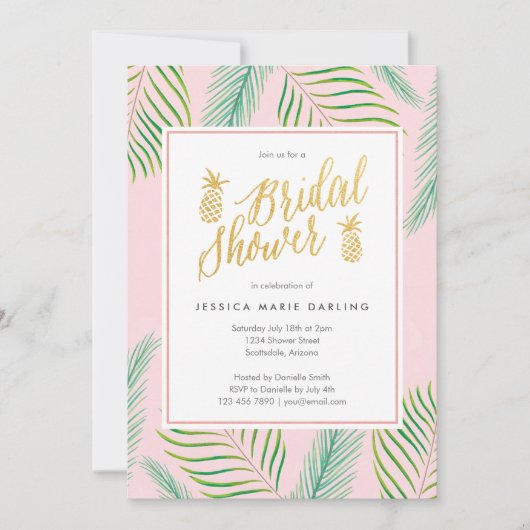 Invitations de douche tropicale nuptiale en rose e (Devant)