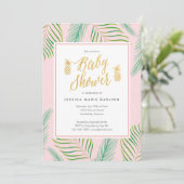 Invitations de douche tropicale pour bébés en rose (Debout devant)