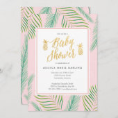 Invitations de douche tropicale pour bébés en rose (Devant / Derrière)