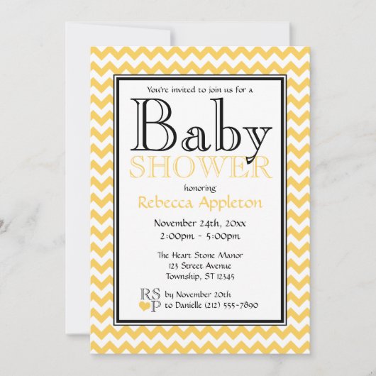 Invitations de douches Chevron Yellow & White Baby (Devant)