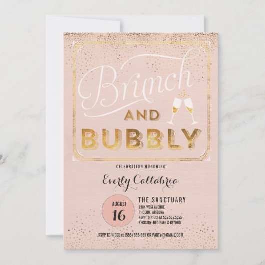 Invitations de douches en or à Brunch et Bubbly Ro (Devant)