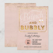 Invitations de douches en or à Brunch et Bubbly Ro (Devant / Derrière)