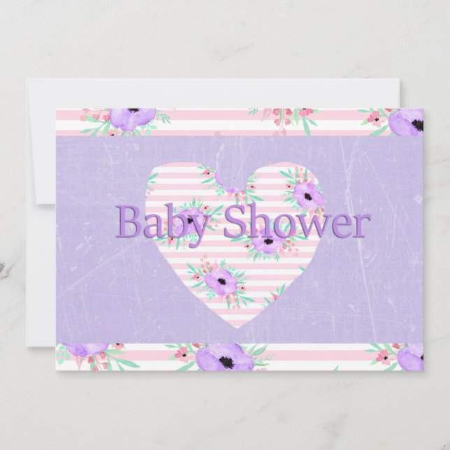 Invitations de douches florales pourpres pour bébé (Devant)