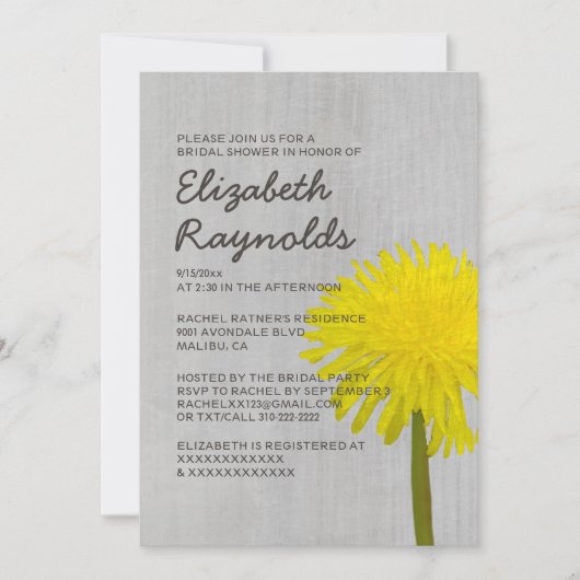 Invitations de douches nuptiales à Dandelion Vinta (Devant)