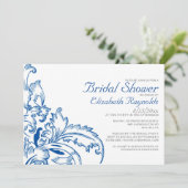 Invitations de douches nuptiales à fleurs bleues r (Debout devant)
