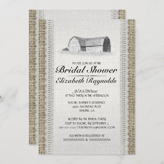 Invitations de douches nuptiales à la ferme (Devant / Derrière)