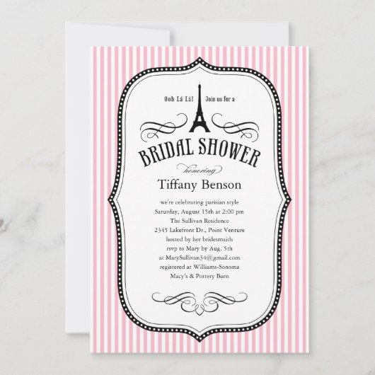 Invitations de douches nuptiales à Paris (Devant)