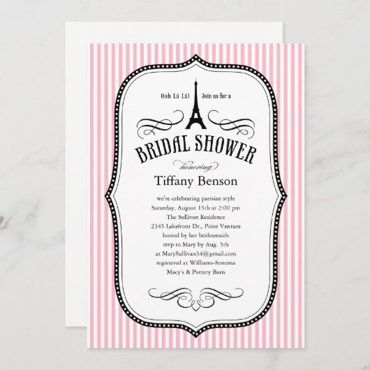 Invitations de douches nuptiales à Paris (Devant / Derrière)