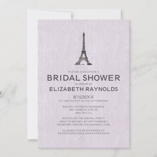 Invitations de douches nuptiales à Paris (Devant)