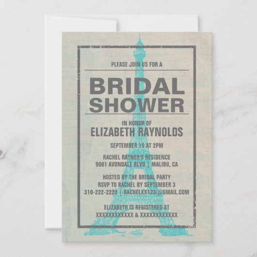 Invitations de douches nuptiales à Paris (Devant)