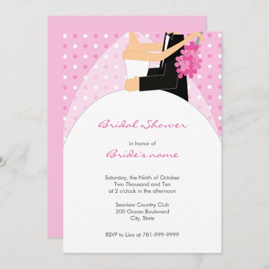 Invitations de douches nuptiales à point Polka ros (Devant / Derrière)