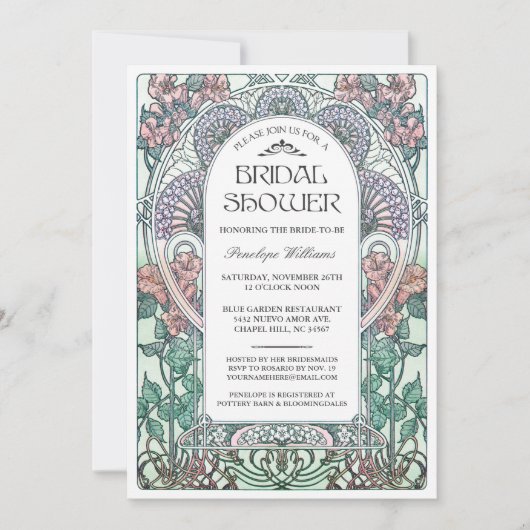 Invitations de douches nuptiales Art nouveau V.03 (Devant)