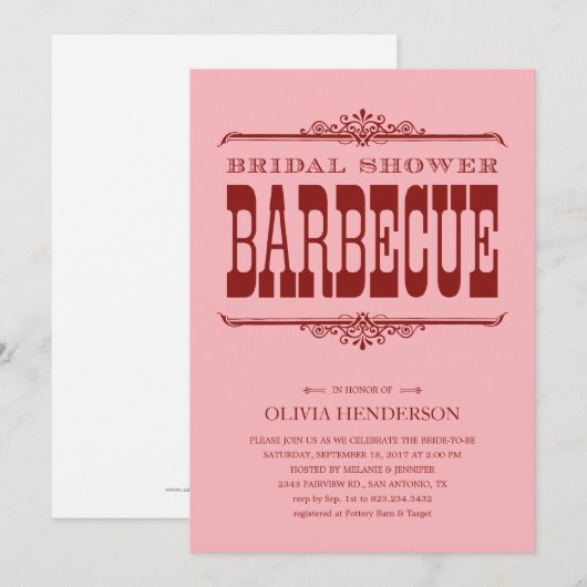 Invitations de douches nuptiales BBQ (Devant / Derrière)