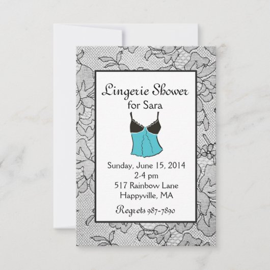 Invitations de douches nuptiales Black Lace Aqua L (Devant)