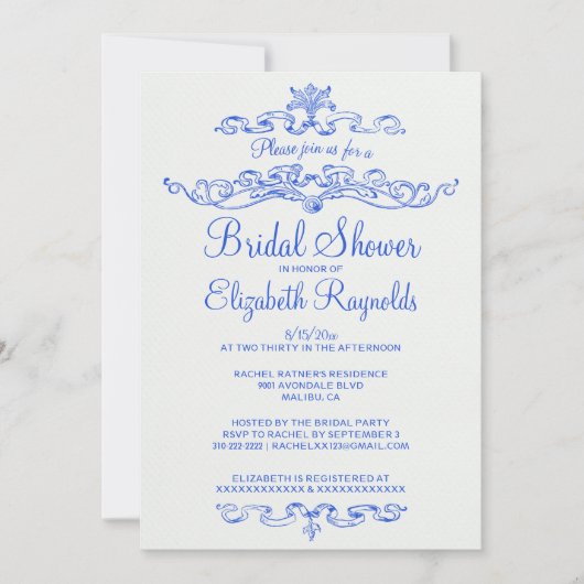 Invitations de douches nuptiales bleues de luxe (Devant)