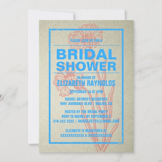 Invitations de douches nuptiales bleues et rouges (Devant)
