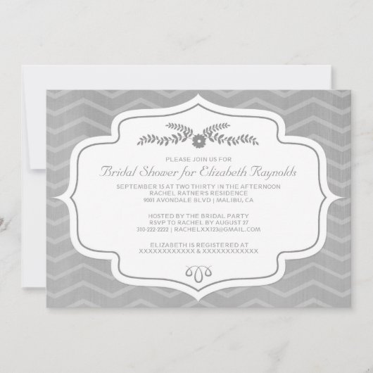 Invitations de douches nuptiales Chevron d'argent (Devant)