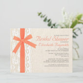 Invitations de douches nuptiales Coral Bow et Lace (Debout devant)