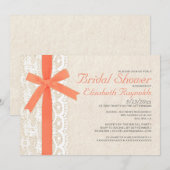 Invitations de douches nuptiales Coral Bow et Lace (Devant / Derrière)