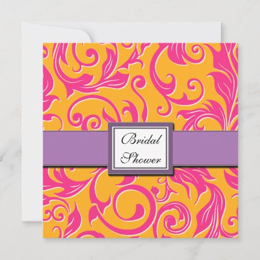 Invitations de douches nuptiales Damas Orange et r (Devant)