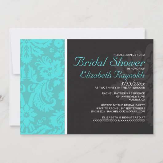 Invitations de douches nuptiales Damas Turquoises (Devant)