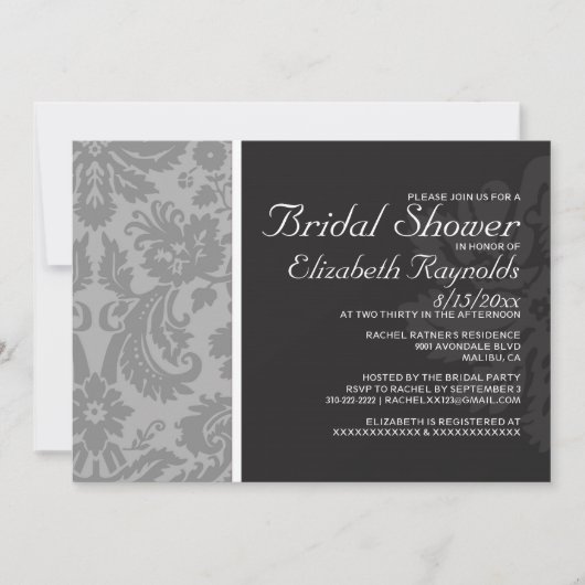 Invitations de douches nuptiales Damask Argent (Devant)