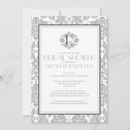 Invitations de douches nuptiales Damask Monogramme (Devant)