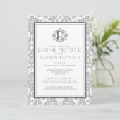 Invitations de douches nuptiales Damask Monogramme (Debout devant)